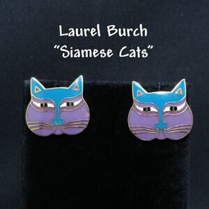 Laurel Burch "Siamese Cats" Post Earrings, 1980s Vintage Jewelry
